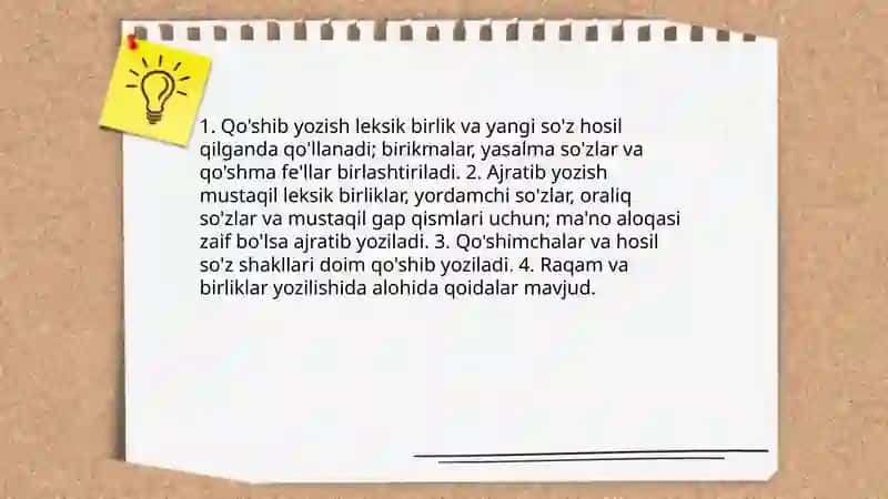 O'zbek tilida qo'shib yozish va ajratib yozish qoidalari 3
