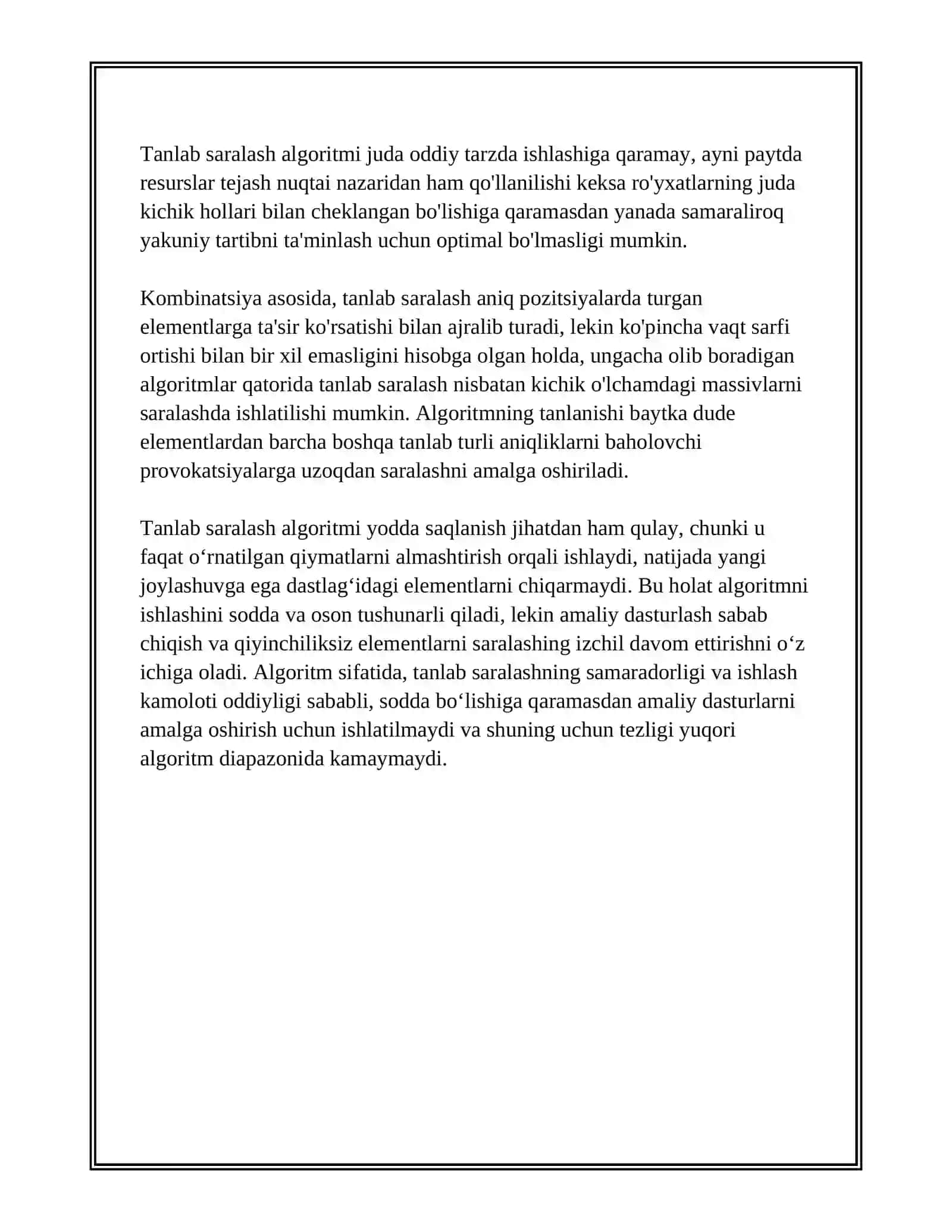TANLAB SARALASH ALGARITMI 3