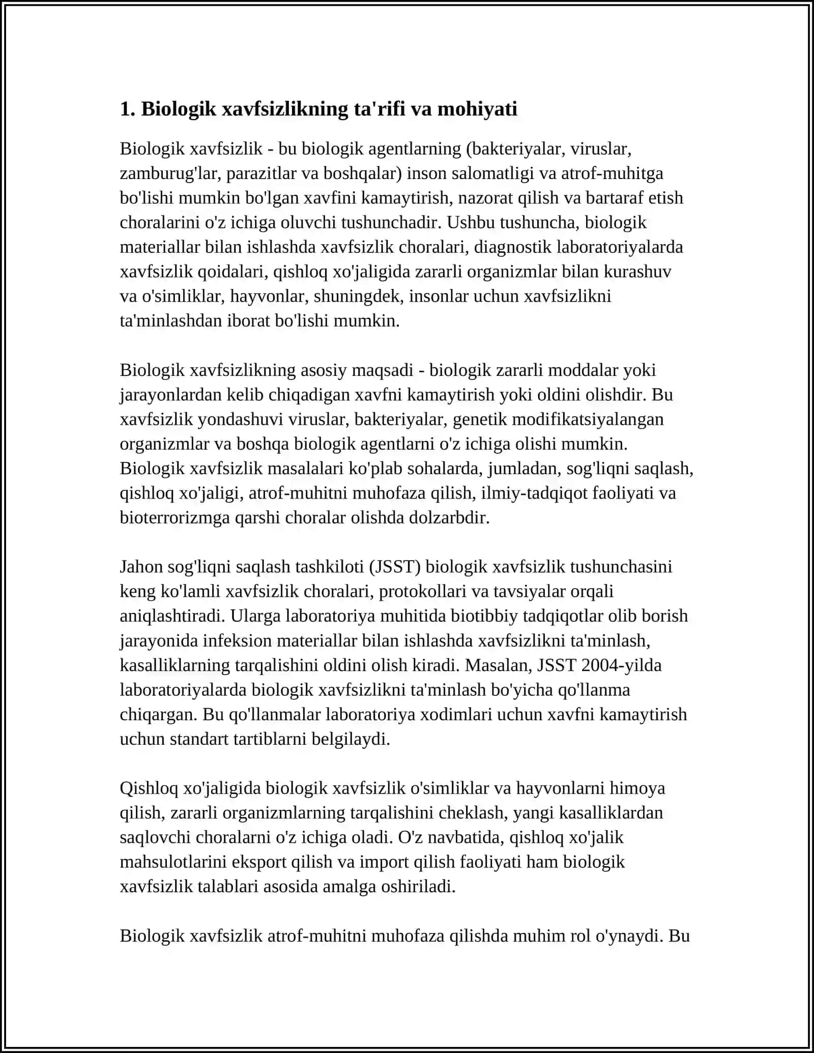 BIOXAVFSIZLIK, UNING STRUKTURASI VA UNI QOʻLLASHNING HUQUQIY ASOSLARI 3