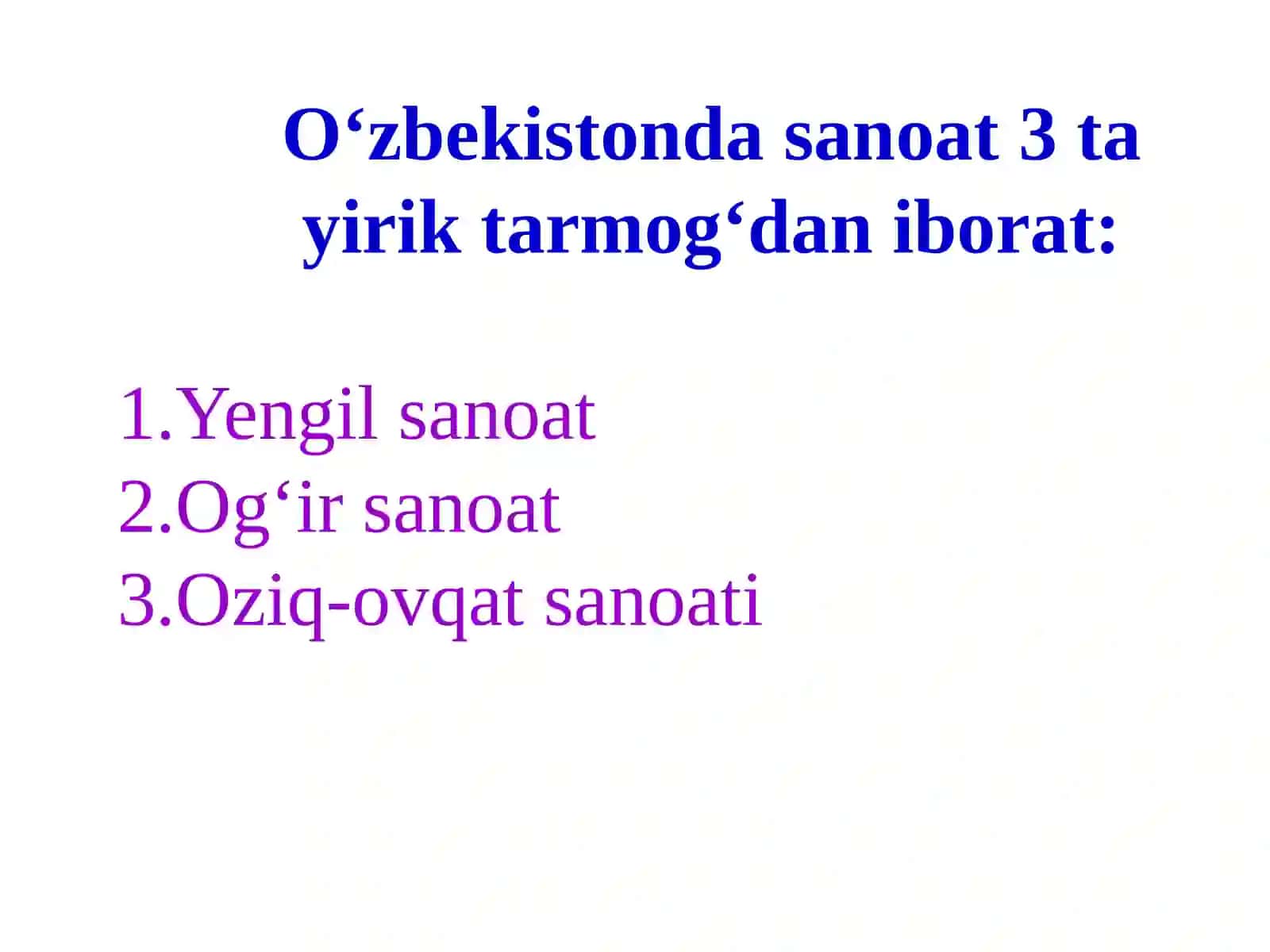 MAMLAKATNIMODERNIZATSIYALASH VA IQTISODIYOTNI DIVIRSIFIKATSIYALASH SHAROITIDA О‘ZBEKISTON MINTAQALARIDA SANOAT TARMOG‘INI RIVOJLANTIRISHNING HUDUDIY JIHATLARI 3