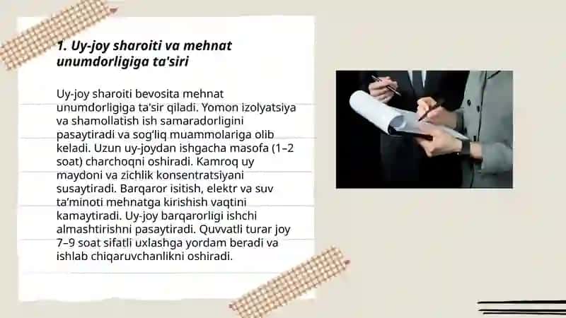Uy-joy sharoiti va mehnat unumdorligiga ta'siri 3