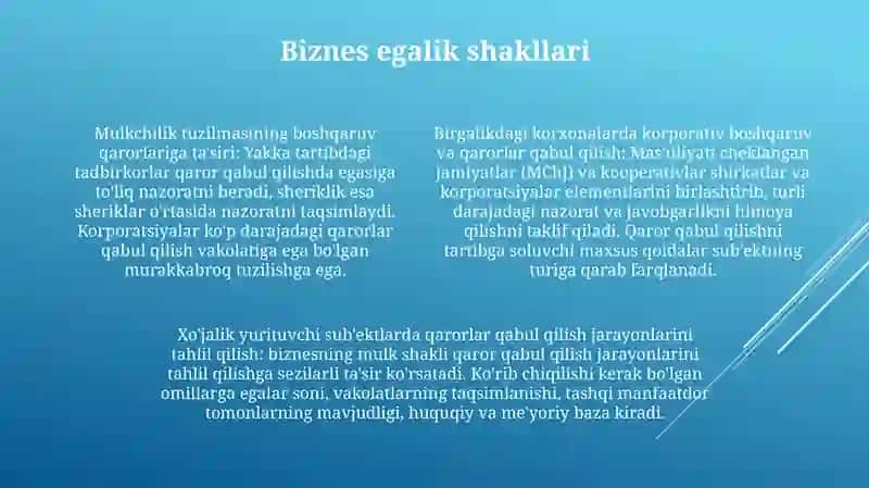 Turli Mulkchilik Shaklidagi Xo’Jalik Yurituvchi Sub’Ektlarda Boshqaruv Qarorlari Qabul Qilishda Tahlilning Ahamiyati 3