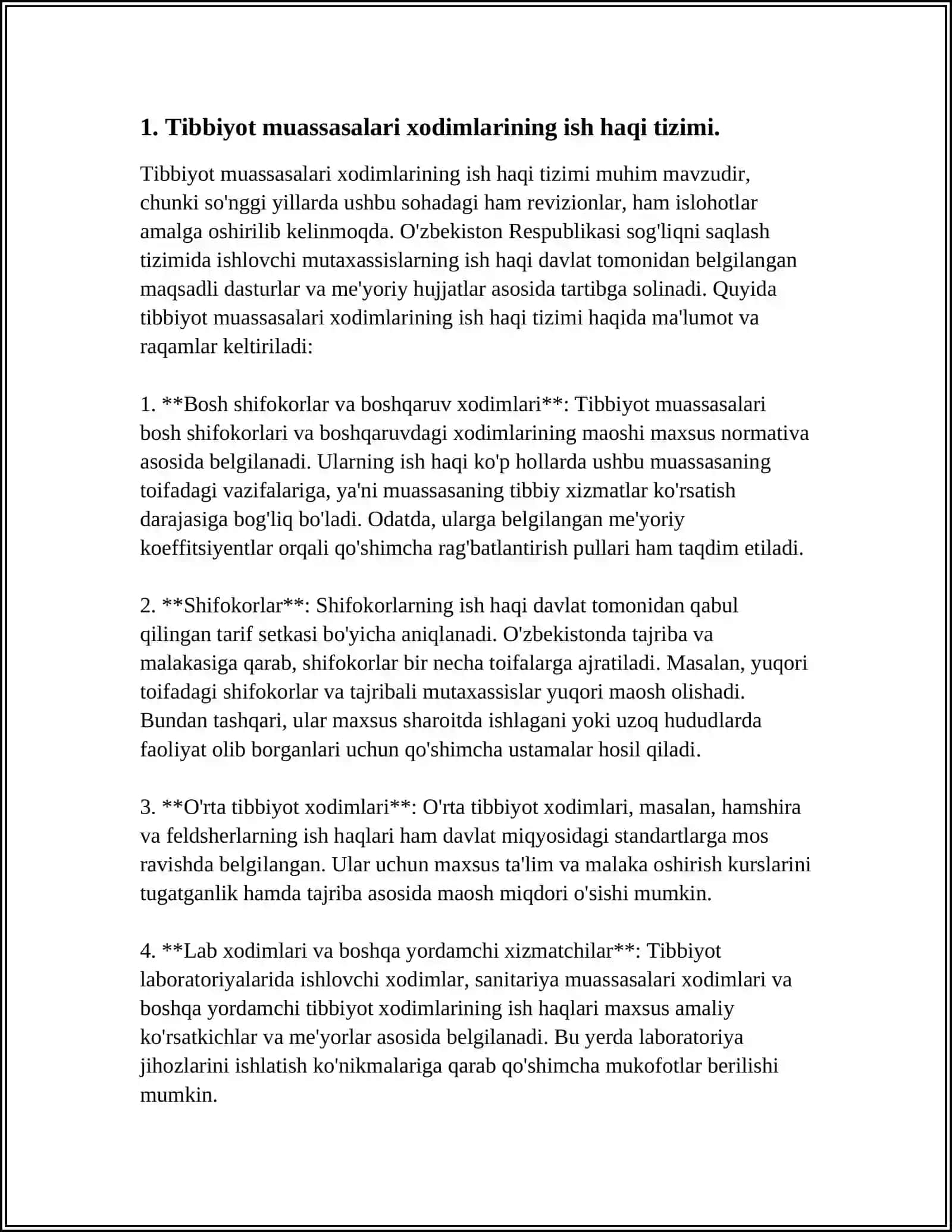 TIBBIYOT MUASSASALARI XODIMLARINING ISH HAQI TIZIMI VA KO'SHIMCHALAR 3