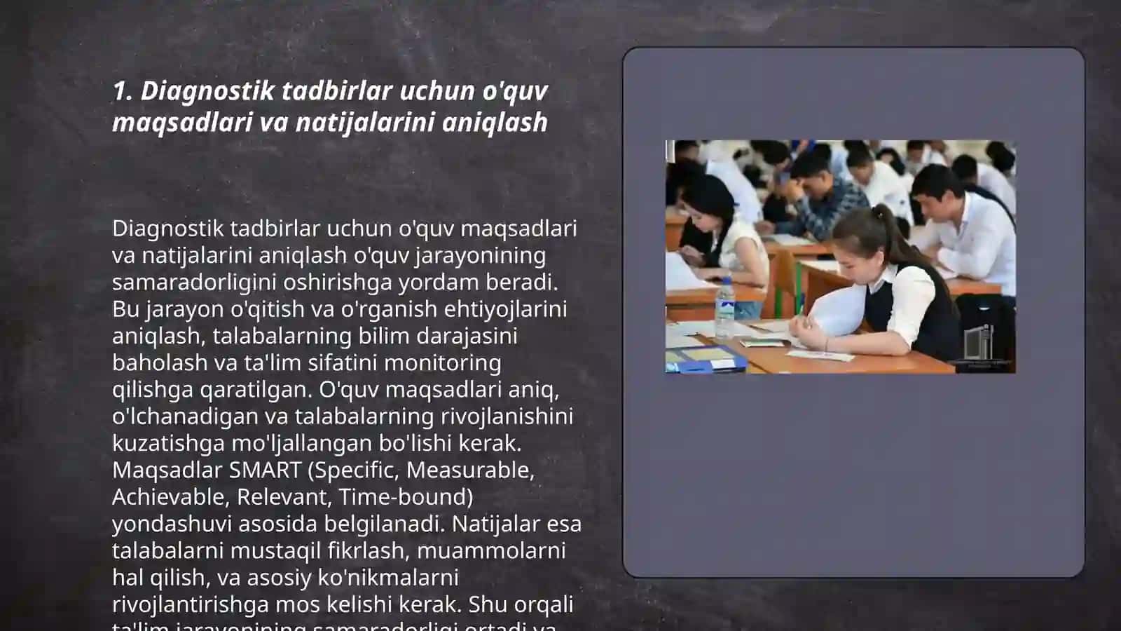 Diagnostik tadbirlarni o'tkazishga qo'yiladigan tashkiliy-pedagogik talablari 3