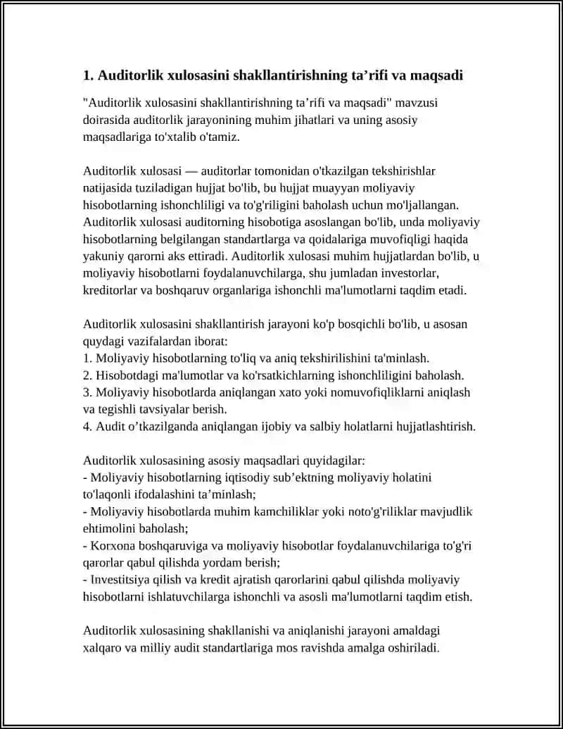 AUDITORLIKNI XULOSASINI SHAKILLANTIRISH JARYONI 3