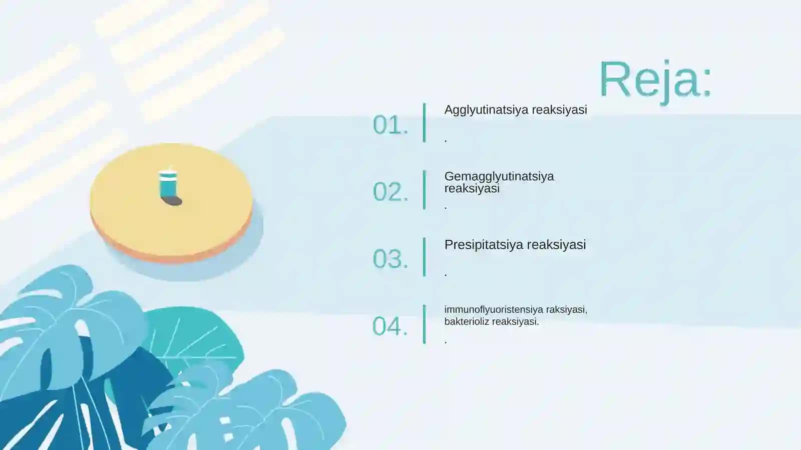 Serologik reaksiyalar: agglyutinatsiya reaksiyasi, KBR, gemagglyutinatsiya reaksiyasi, presipitatsiya reaksiyasi, immunoflyuoristensiya raksiyasi, 3