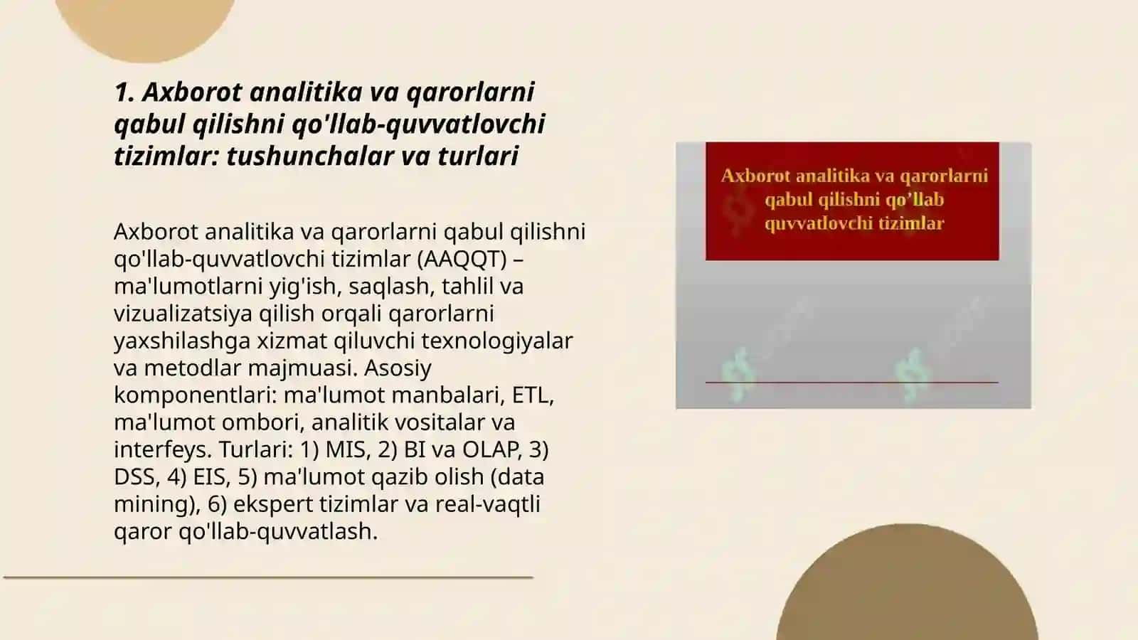 Axborot analitika va qarorlarni qabul qilishni qo'llab-quvvatlovchi tizimlar 3