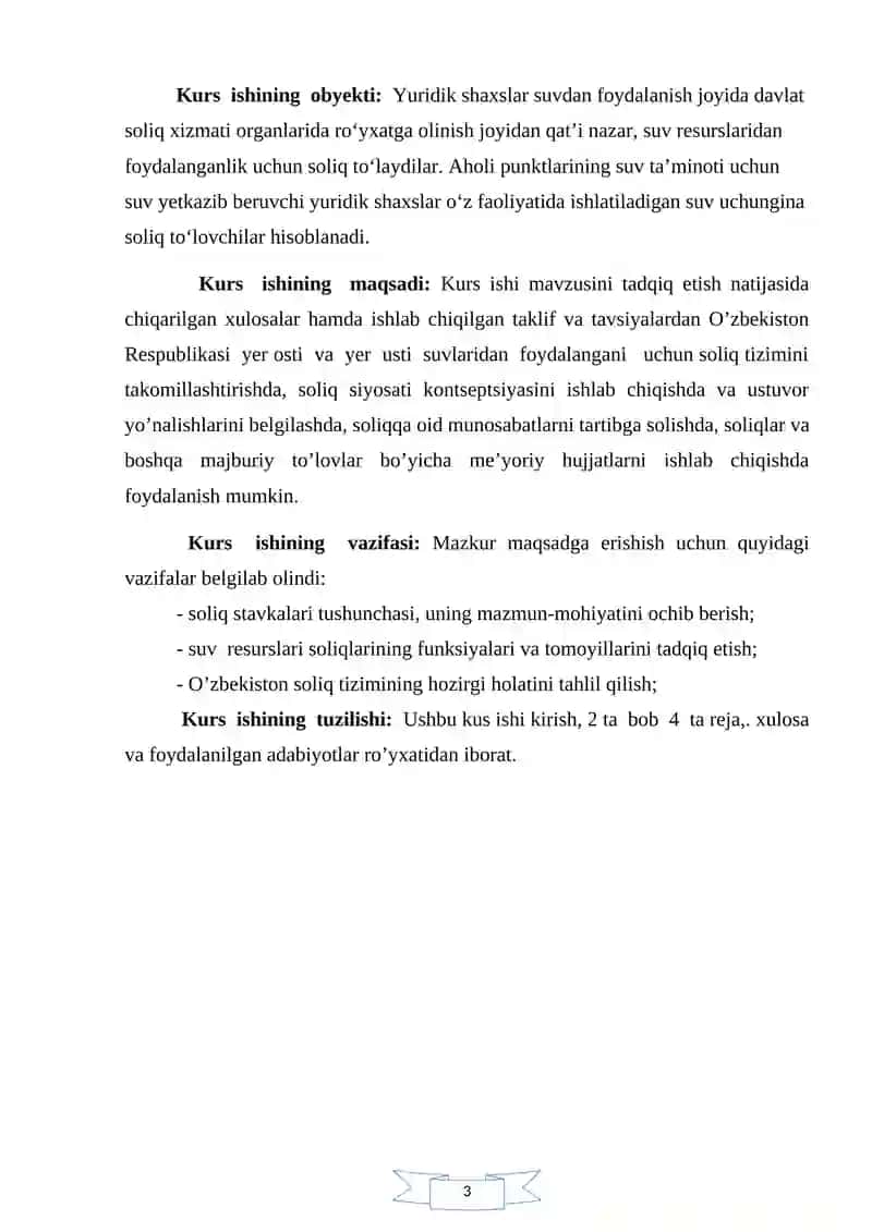 Suv resurslaridan foydalanganlik uchun soliqning stavkalari 3