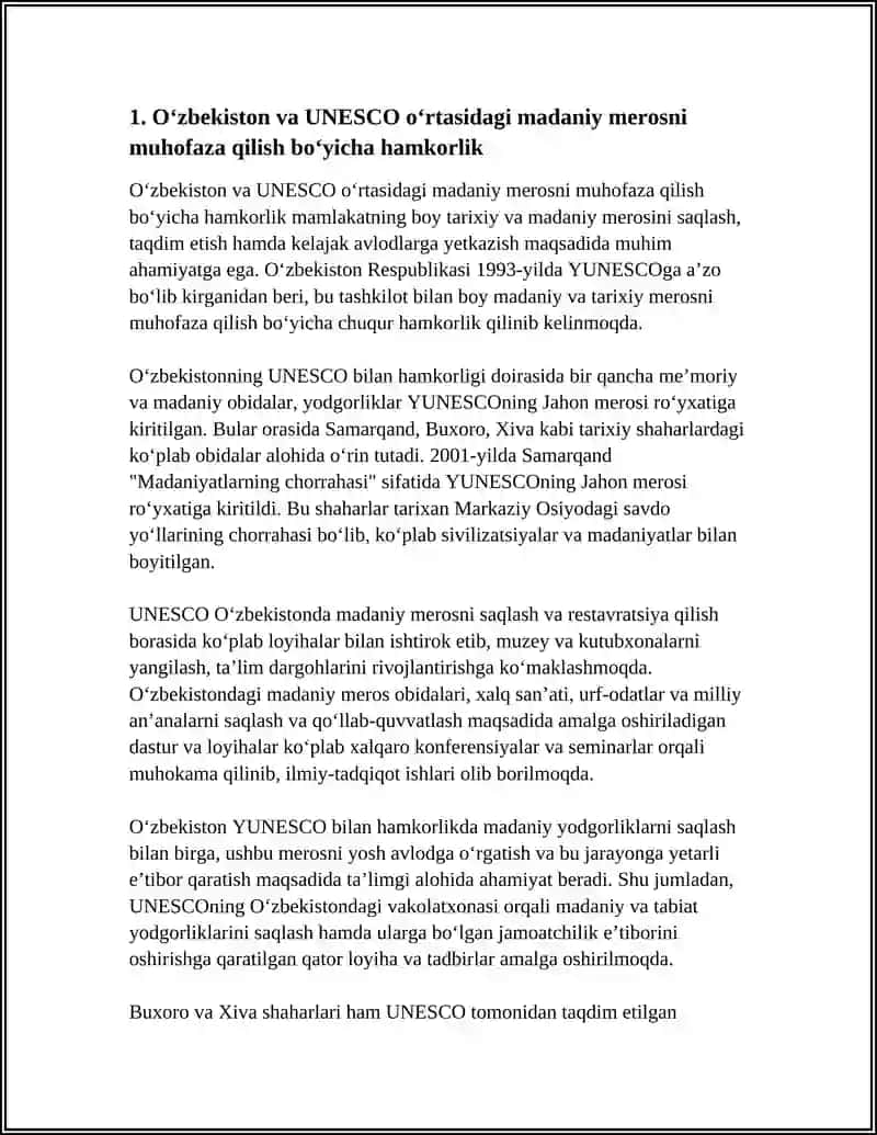 O'ZBEKISTON YUNESKO BN HAMKORLIK ALOQALARI 3