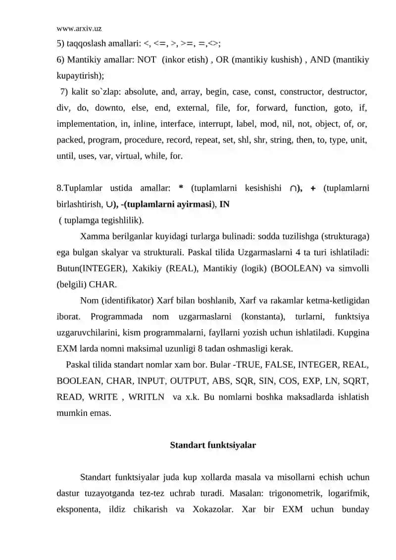 Turbo Paskal tili alfaviti 3