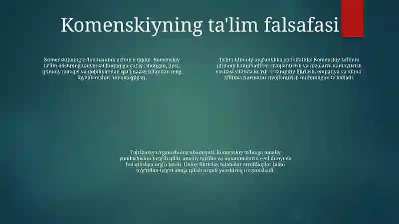 Yana Amon Komeniskiyning Pedogogik GoʻYalari 3