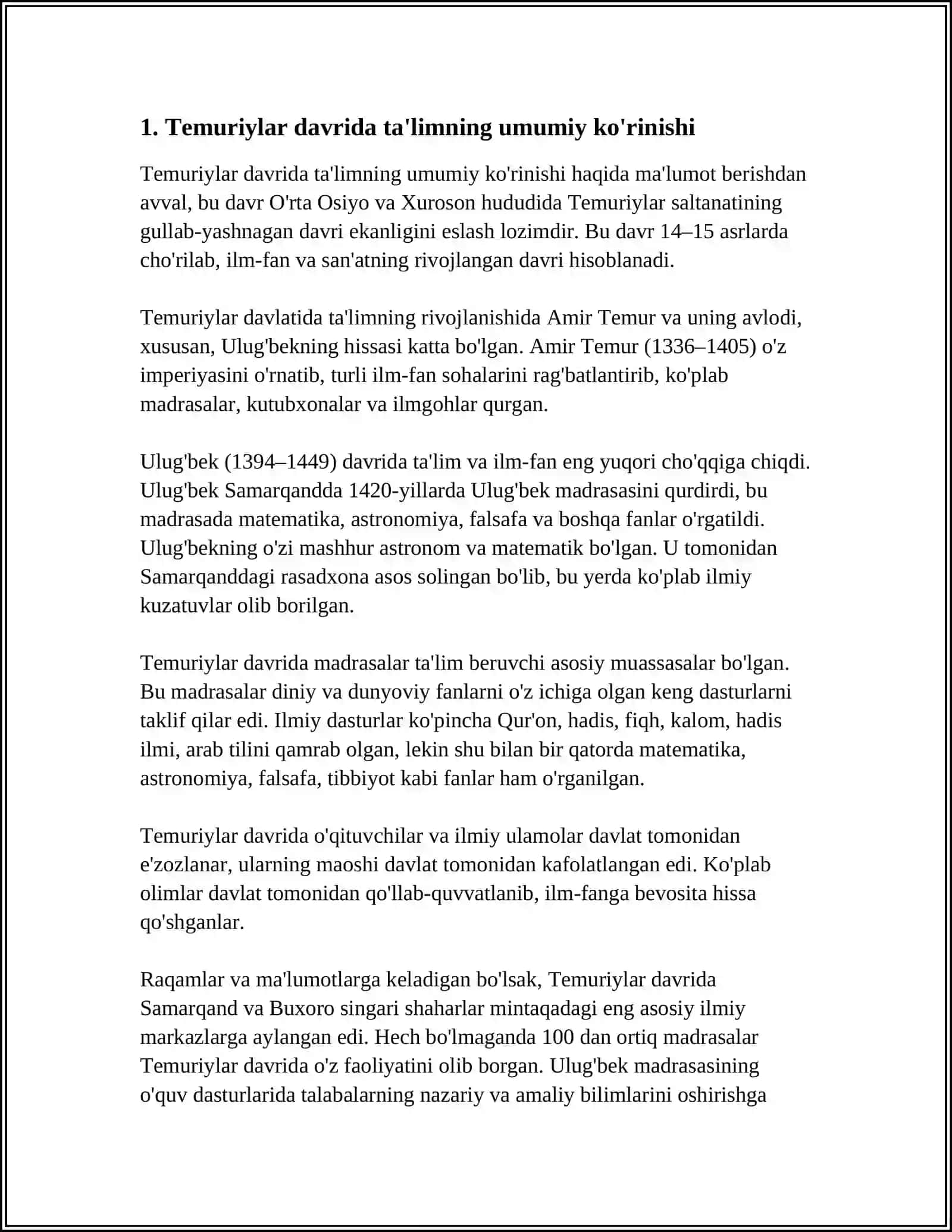 TEMURIYLAR DAVRIDA TA'LIM-TARBIYA VA PEDAGOGIK GʻOYALAR TARAQQIYOTI 3
