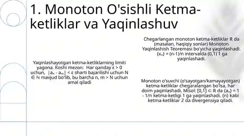 Yaqinlashuvchi ketma-ketliklarning xossalari va unga oid misollar 3