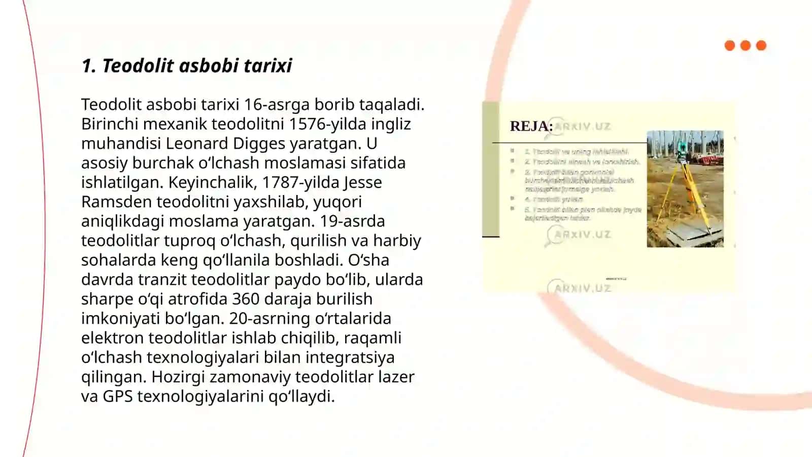 Teodolit asbobi bilan tanishish va unda burchaklarni o‘lchash 3