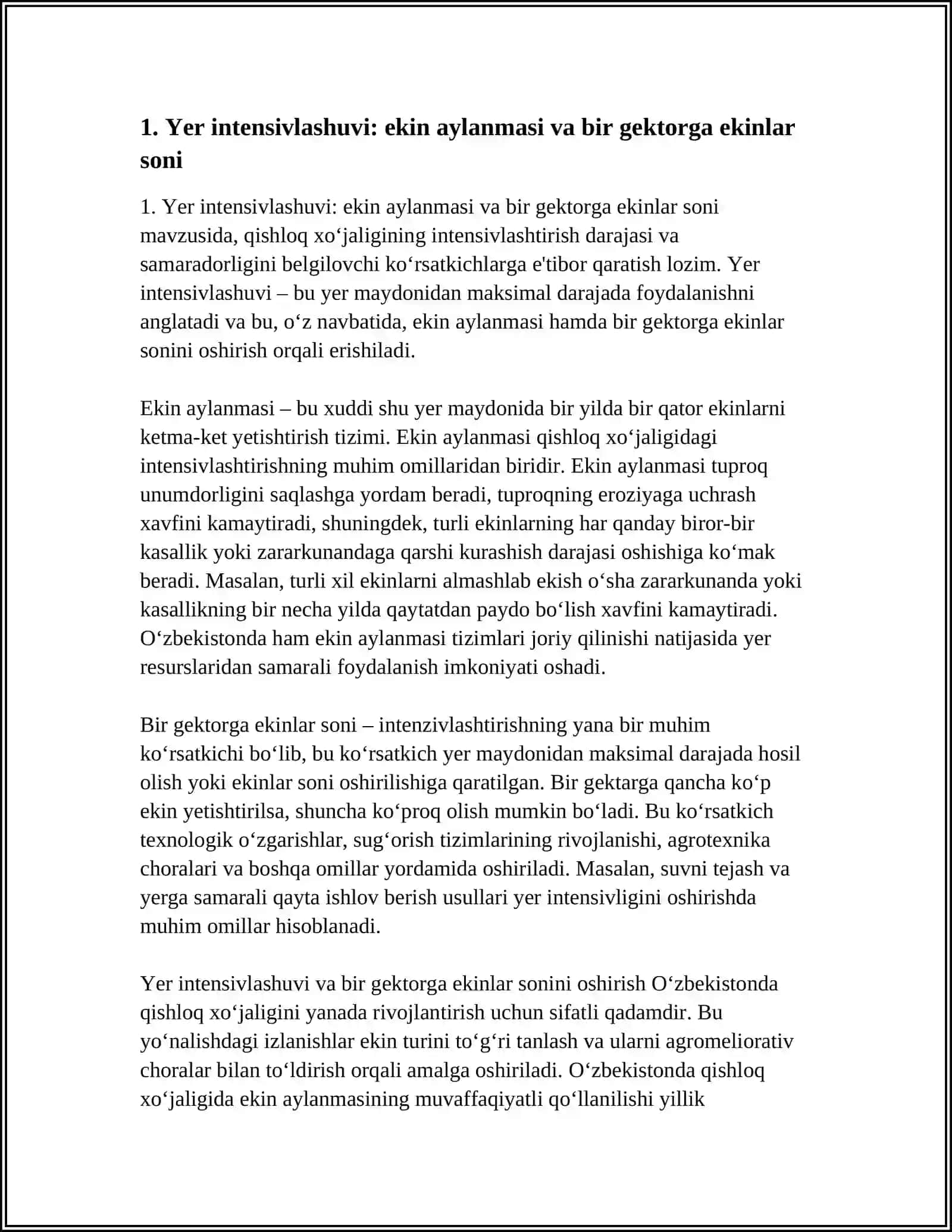 QISHLOQ XO'JALIGI NING INTENSIVLASHTIRISH DARAJASI VA SAMARADORLIGINI IFODALOVCHI KO‘RSATKICHLAR 3