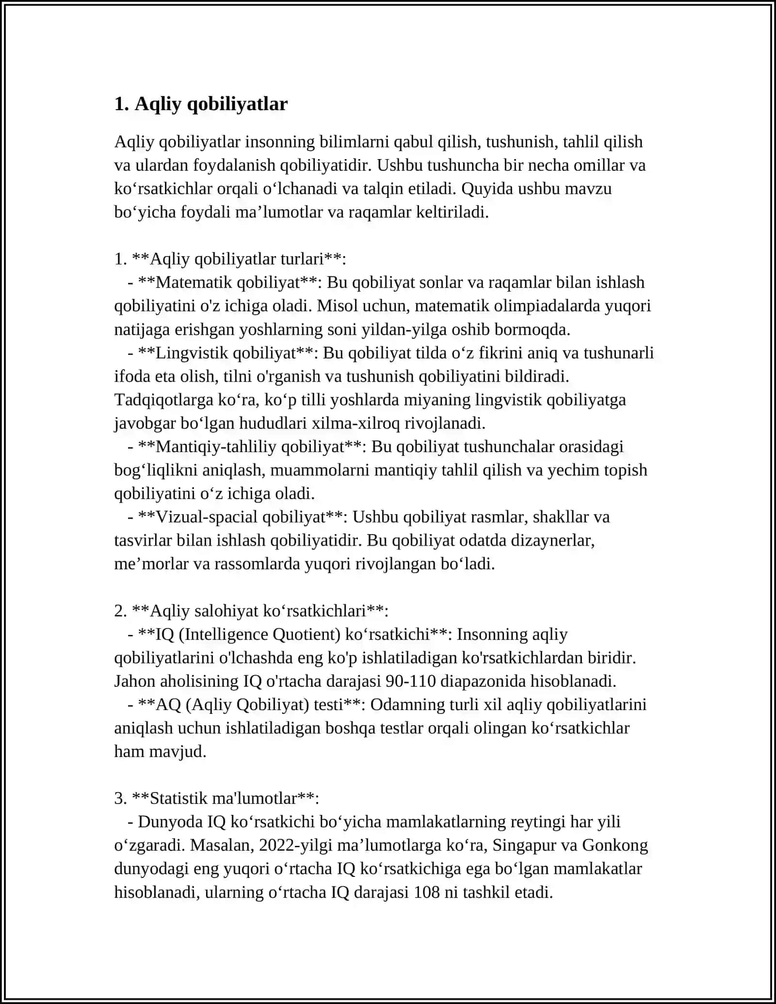 MUSTAQIL ISH Mavzu: QOBILIYATLAR VA TALANT 3