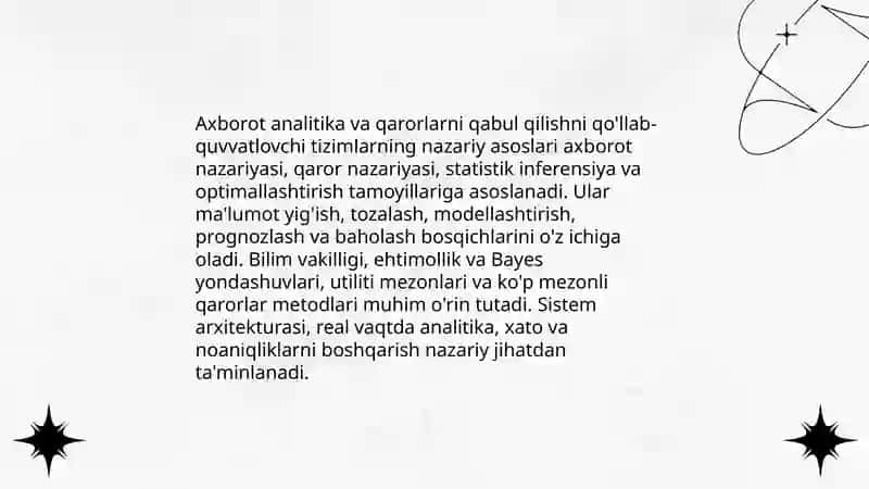 Axborot analitika va qarorlarni qabul qilishni qo'llab quvvatlovchi tizimlar 3