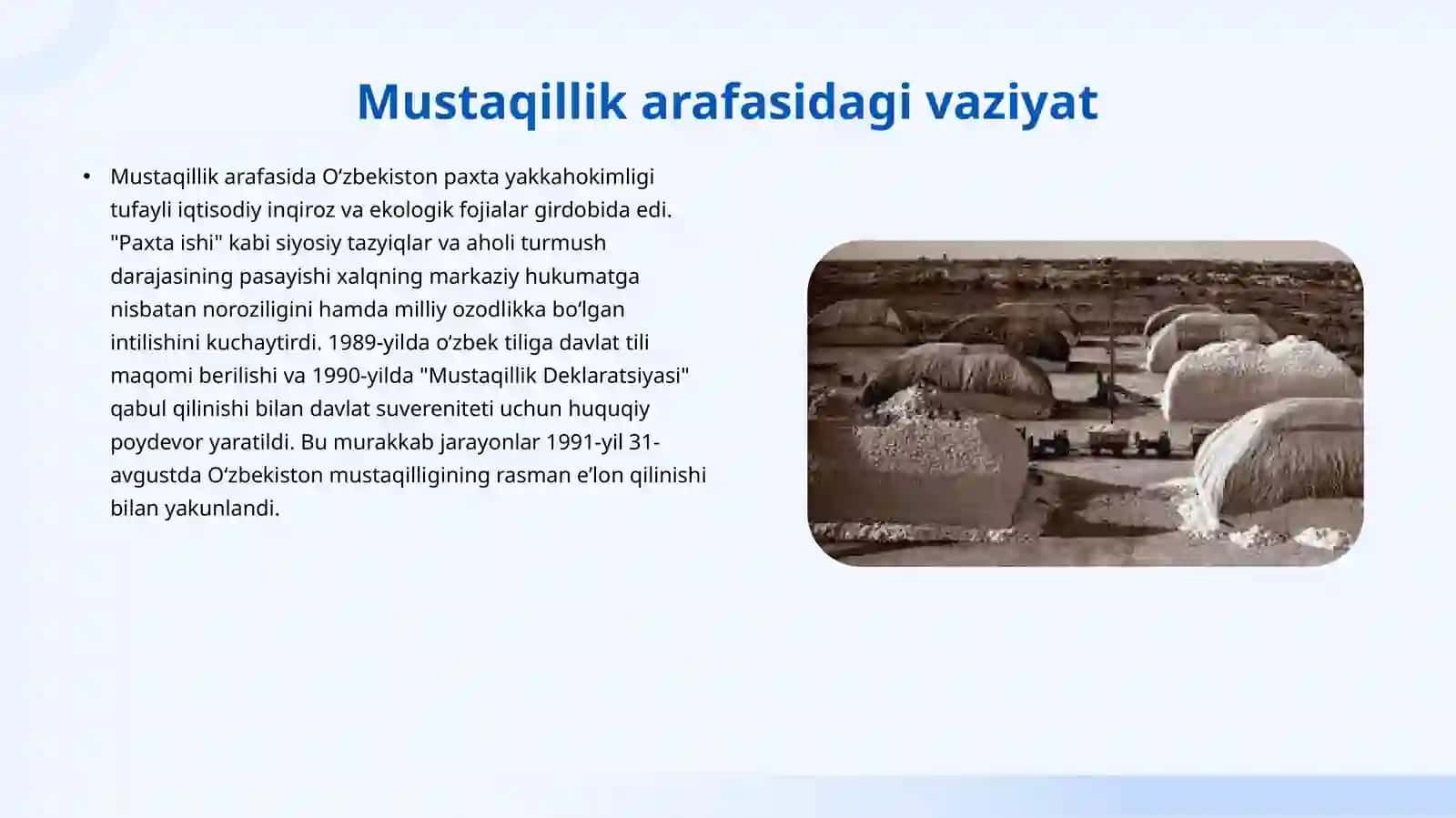 Oʻzbekiston Respublikasi tashkil topishi va uning tarixiy ahamiyati. Oʻzbekistonning oʻziga xos istiqlol va taraqqiyot yoʻli 3