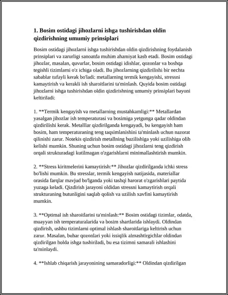 Bosim bilan ishlashdan oldin qizdirish 3
