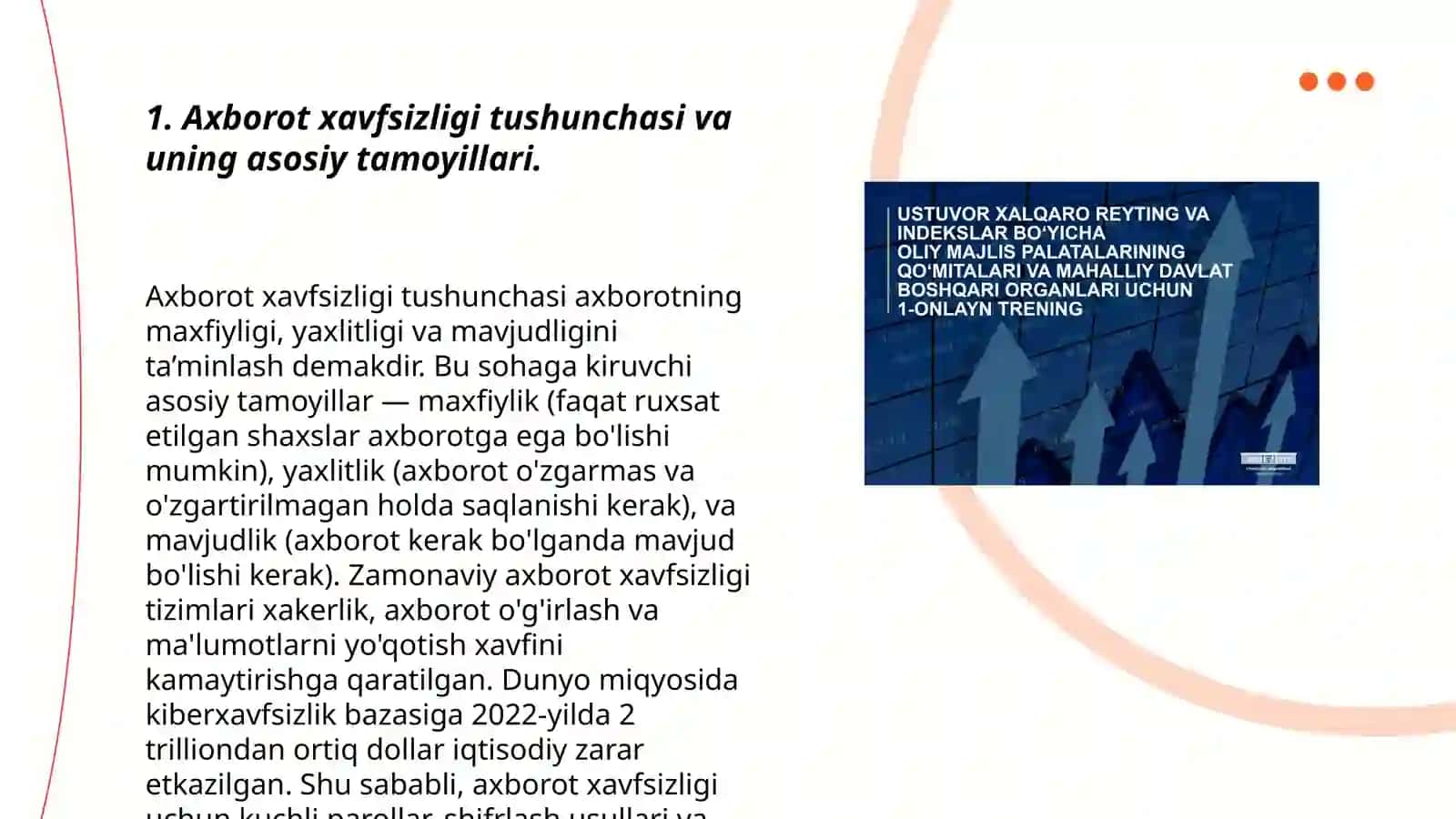 Oʻzbekistonda axborotning xavfsizligining ma'naviy va huquqiy asoslari Mohlaroy 3