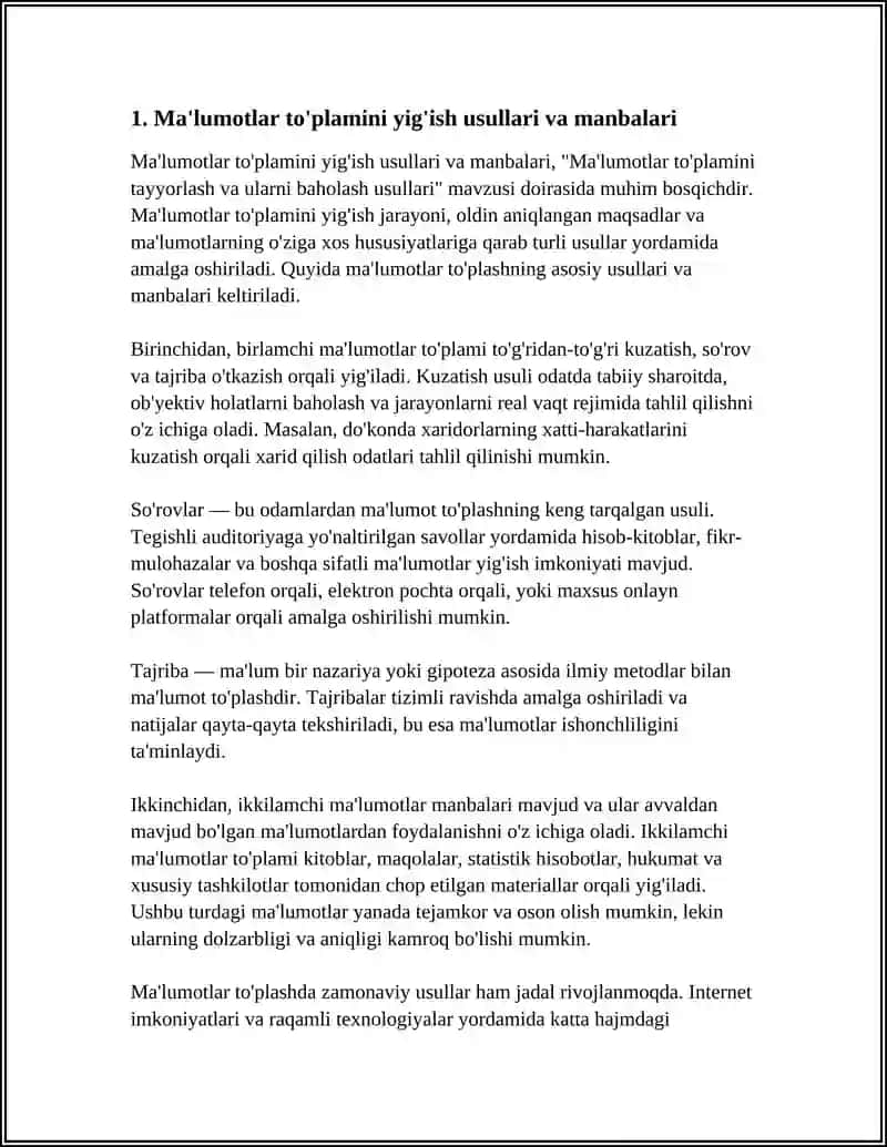 MA'LUMOTLAR TO'PLAMINI TAYYORLASH VA ULARNI BAHOLASH USULLARI 3