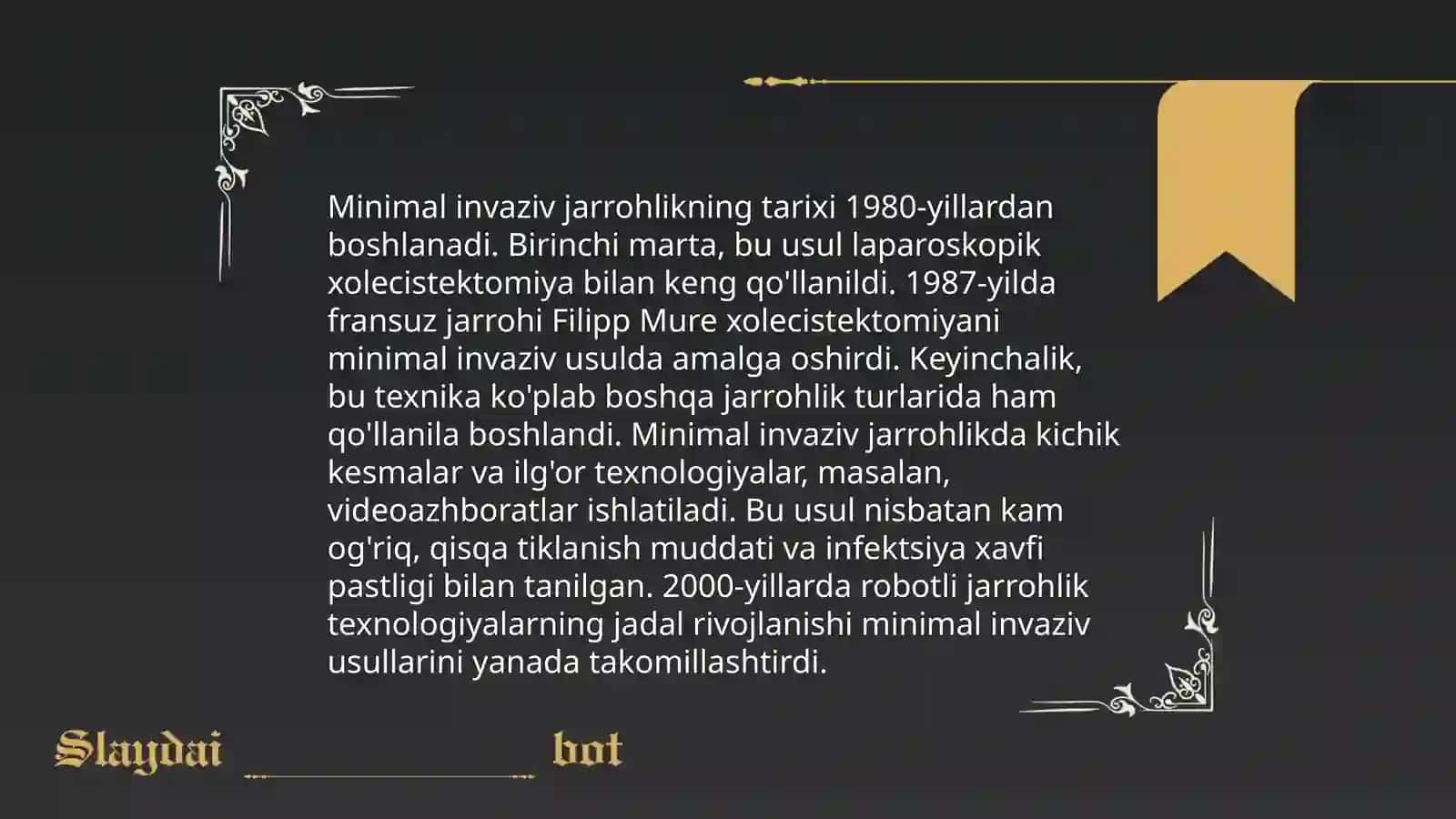 Kichik invaziv xirurgiyaning moxiyatlari xirurgiya fanni rivojlantrish tarixi 3