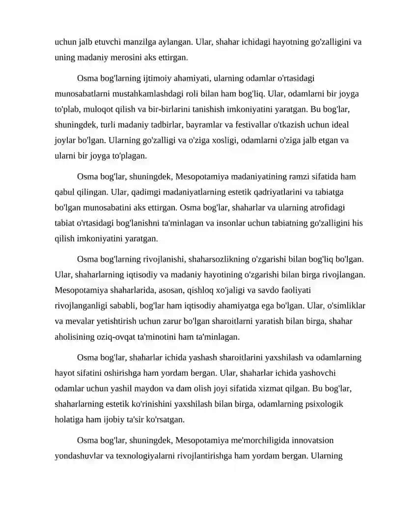 Mesopatamiya me'morchiligada osma bogʻlar va ularni shaharsozligida tutgan oʻrni 3