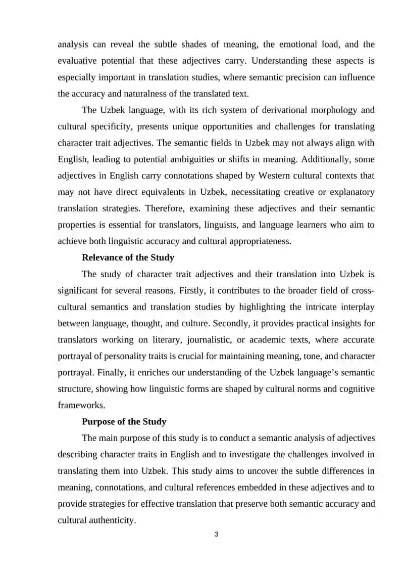 A Semantic Analysis of Adjectives Describing Character Traits and their Translation Challenges into Uzbek 3