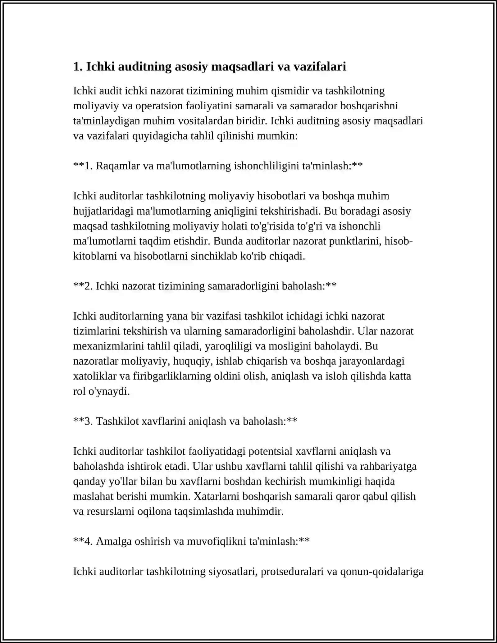 MUSTAQIL ISH Mavzu: TIJORAT BANKLARIDA ICHKI AUDITORIGA QO’YILGAN TALABLAR 3