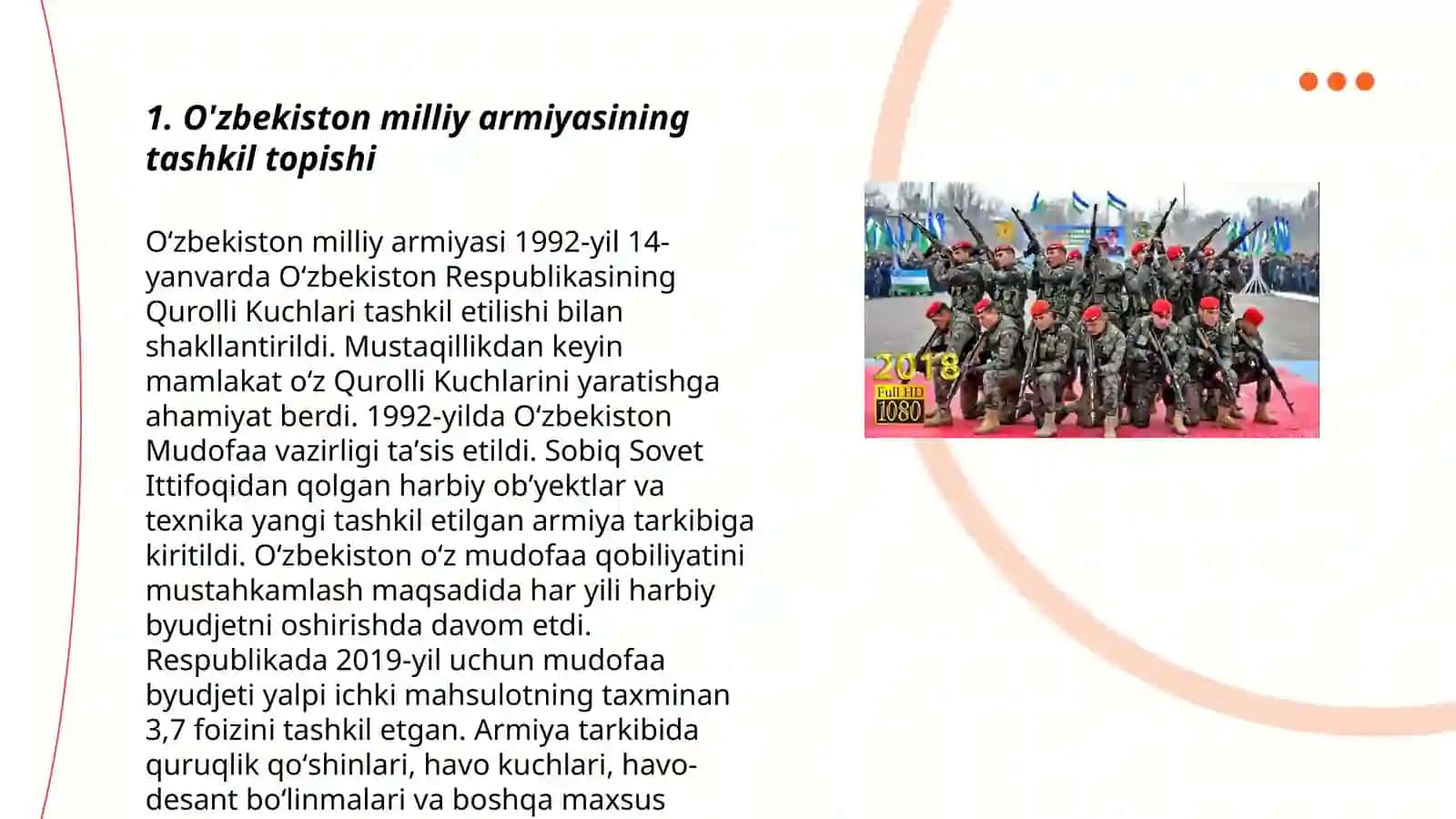 O'zbekiston milliy armiyasining shakllanitirilishi va harbiy islohotlar 3