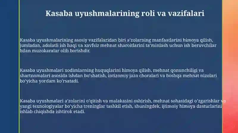 Kasaba uyushmalari va xodimlar bilan ishlash 3