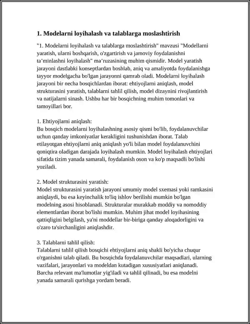 Modellarni yaratish, ularni boshqarish, o'zgartirish va jamoviy foydalanishni ta’minlashni loyihalash 3
