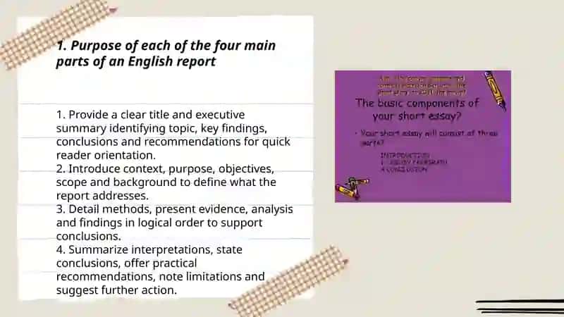 The four Main parts of an English Report 3
