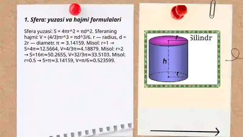 Sfera Silind va konus yuzasi hamda hajmi 3