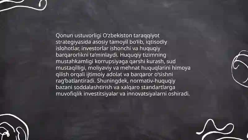 Qonun ustuvorligi O‘zbekiston taraqqiyot strategiyasida 3