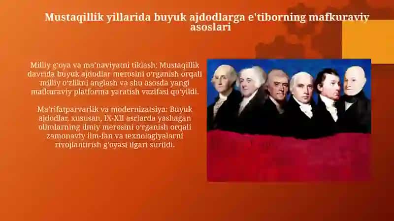 Mustaqillik yillarida buyuk ajdodlar va tarxy shaxslarga bulgan e'tibor 3