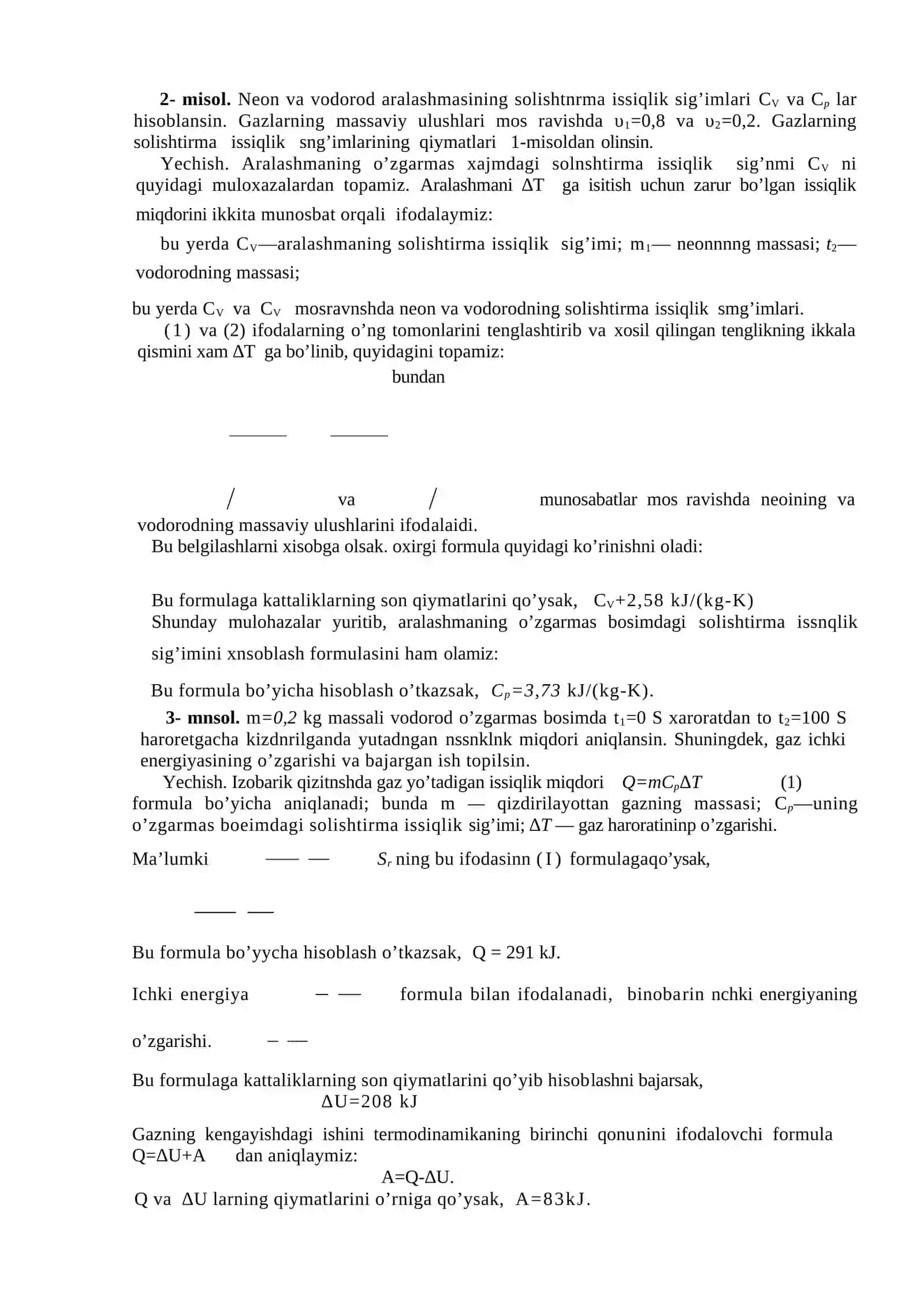 TERMODINAMIKAGA DOIR MASALALAR YYECHISH 3