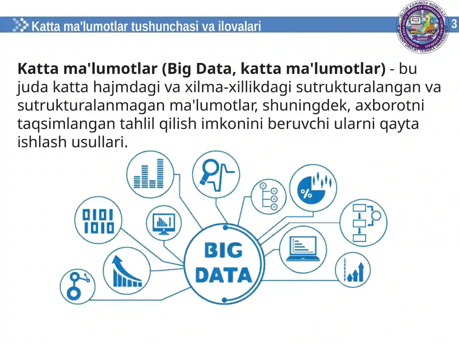 Katta ma'lumotlar tushunchasi va ilovalari 3