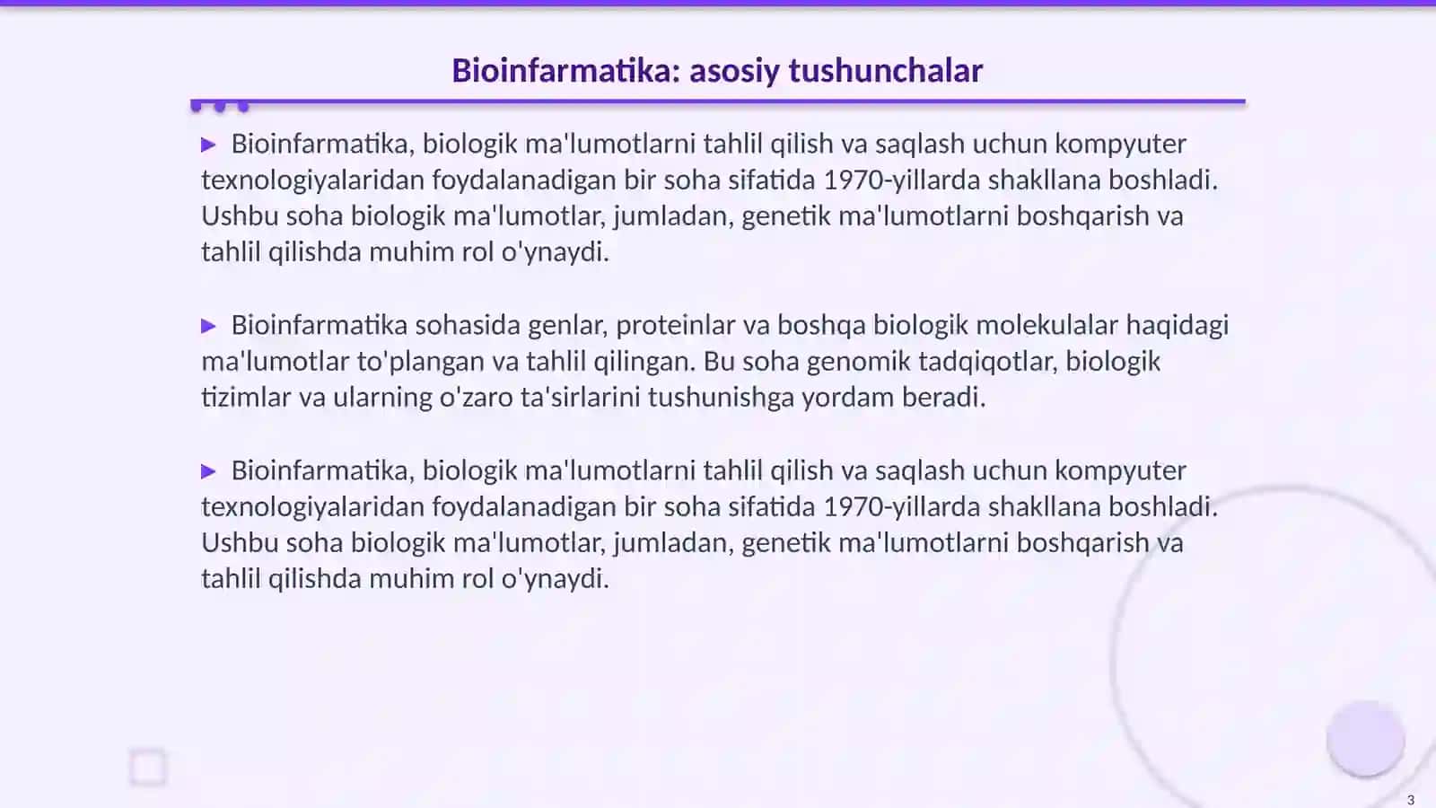 Bioinfarmatika va genomika 3