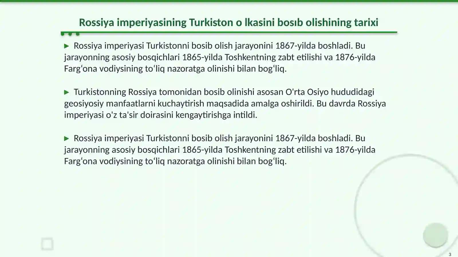 Rossiya imperiyasining Turkiston olkasini bosib olishining siyosiy, iqtisodiy sabablari va masalalari 3