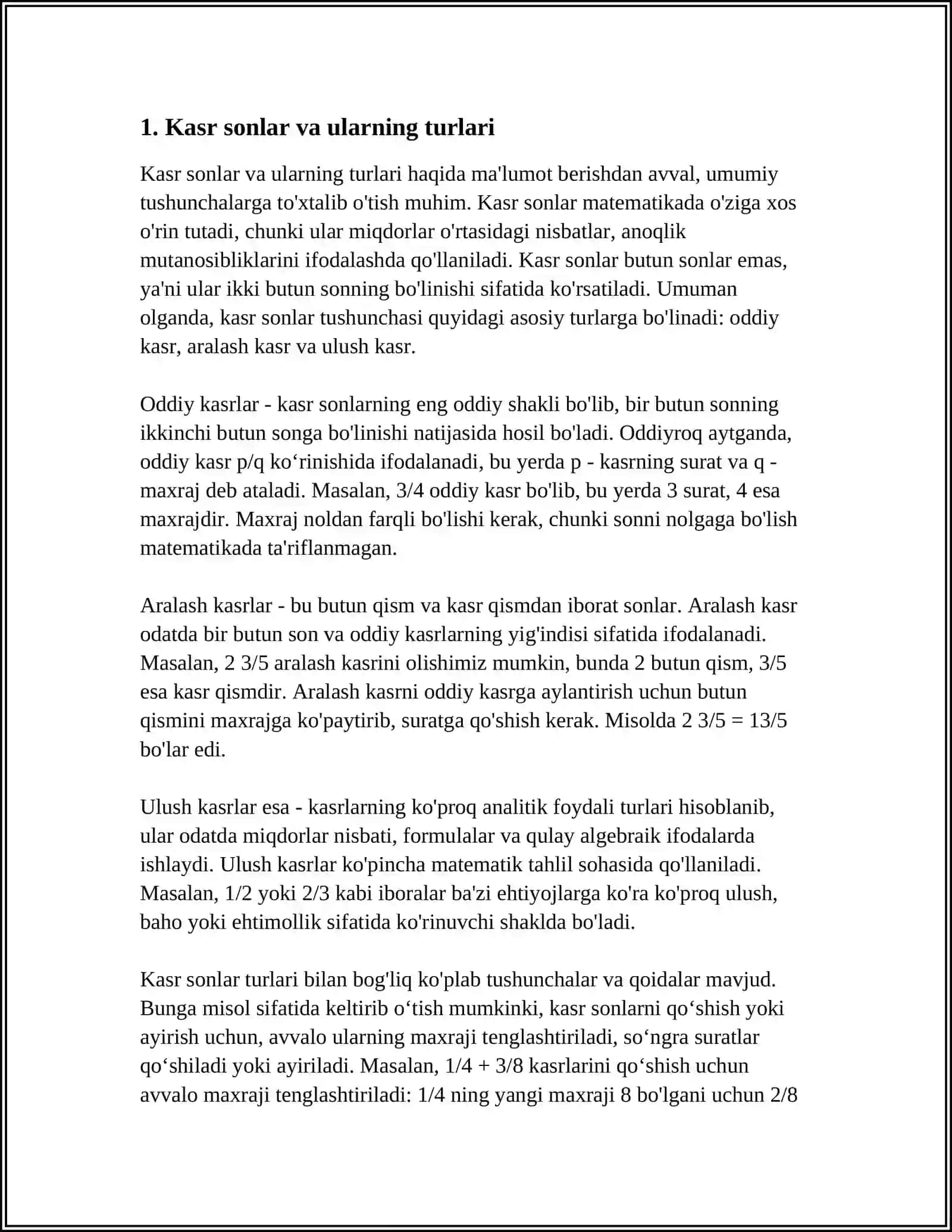 O'NLI KASRLAR VA ULAR USTIDA ARIFMETIK AMALLARNI BAJARISH ALGORITIMI 3