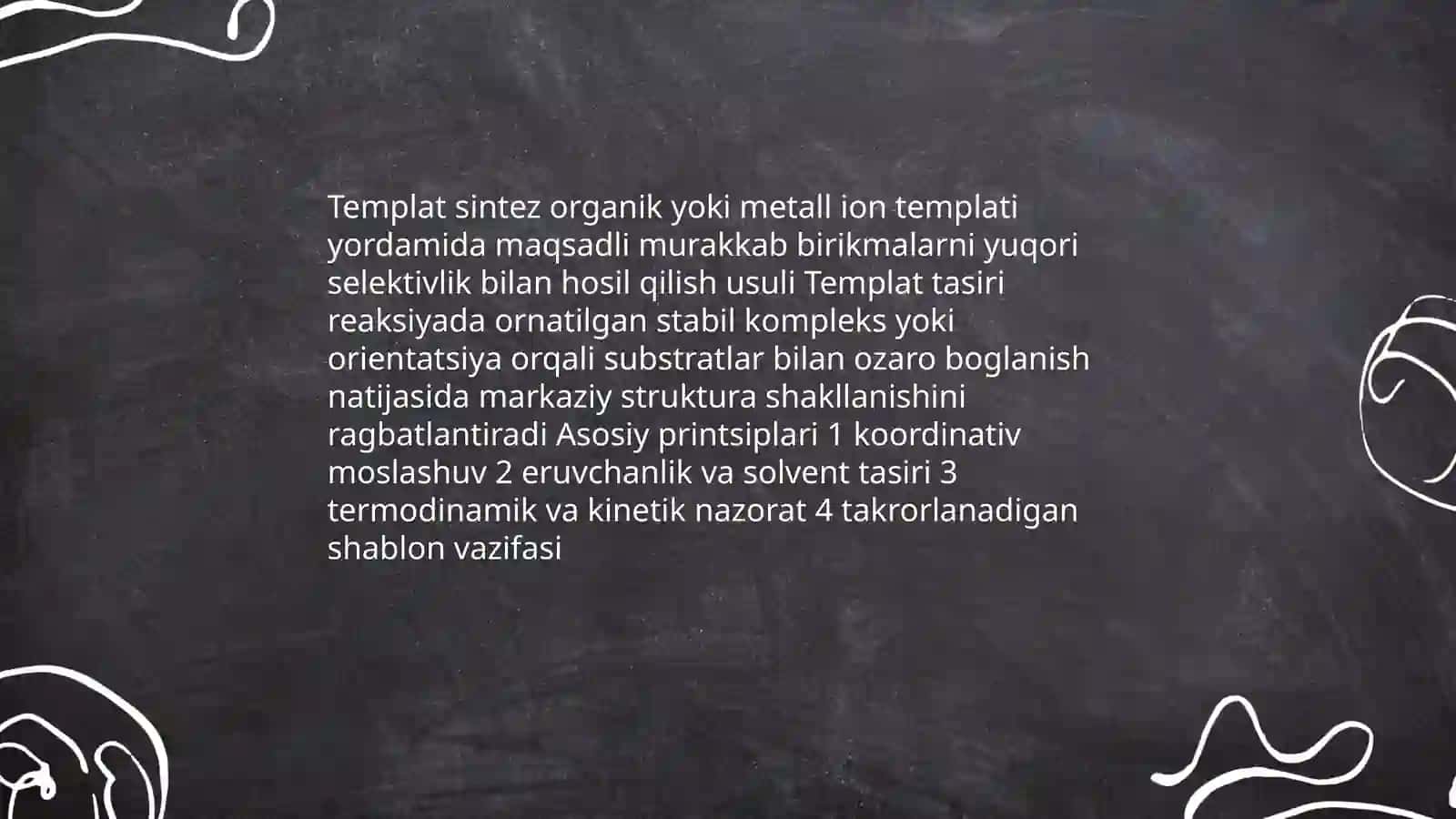 Templat sintez mohiyati.Erituvchi tabiati va kompleks birikmalarning eruvchanligi 3
