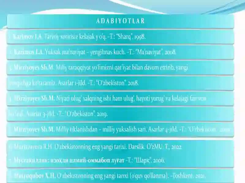 O’zbekistonning eng yangi tarixi faniga ajratilgan soat 3