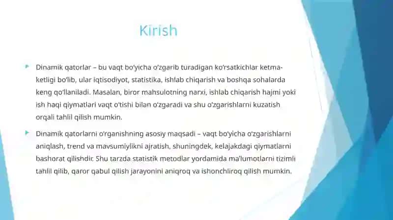 Dinamika qatorlarini qayta ishlashning statistik usullari 3