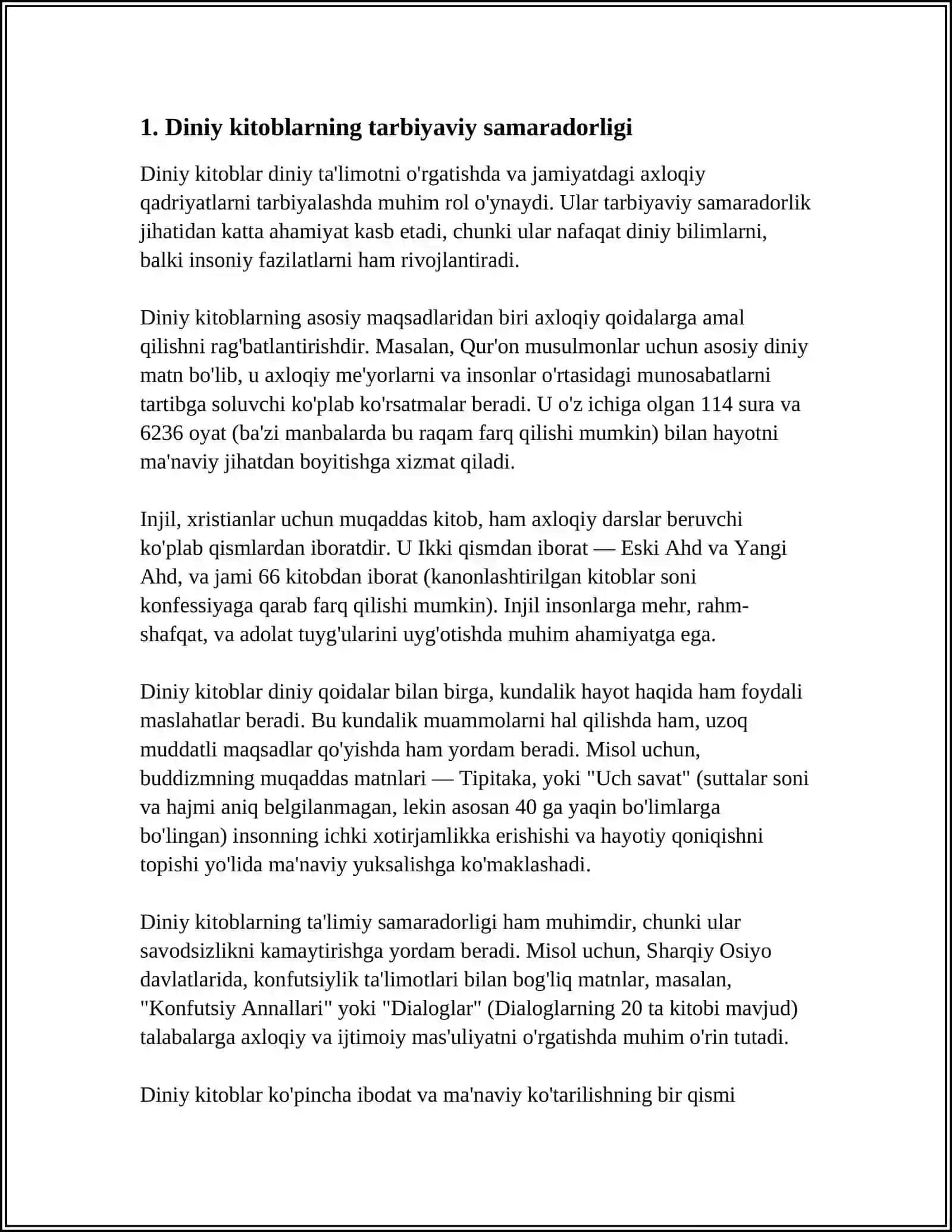 DINIY KITOBLARNING TARBIYAVIY AHAMIYATI. QUR'ONI KARIM AXLOQIY-FALSAFIY TA'LIMOTLAR MANBAYI 3