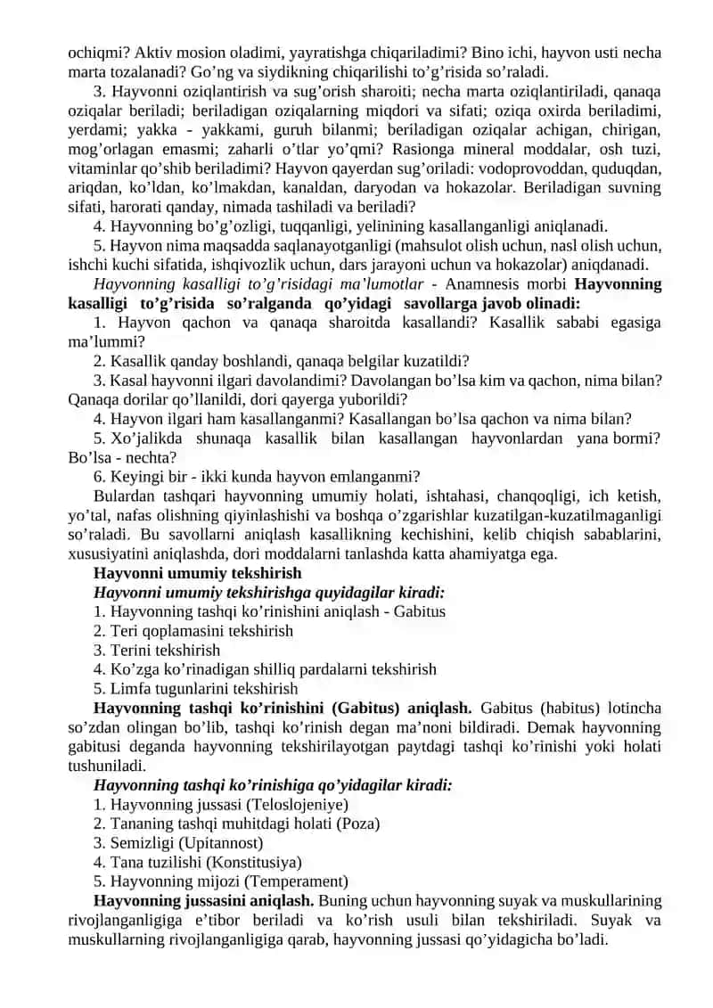 Umumiy Diagnostika. Hayvonlarni Umumiy Tekshirish 3