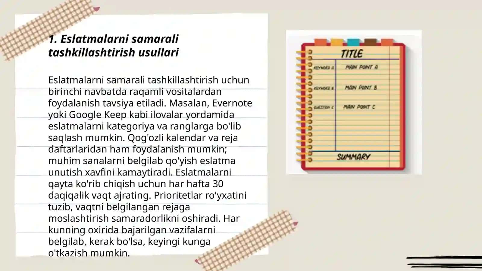 Eslatmalar bilan ishlash (note-taking) va foydali jihatlari 3