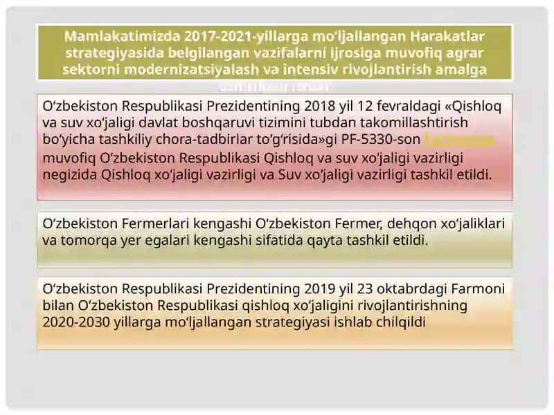 O‘zbekistonda agrar islohotlarning mohiyati, bosqichlari va asosiy yo‘unalishlari 3