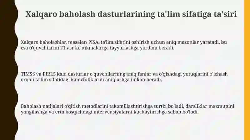 Xalqaro baholash dasturlarining ta'lim sifatigavamazmuni 3