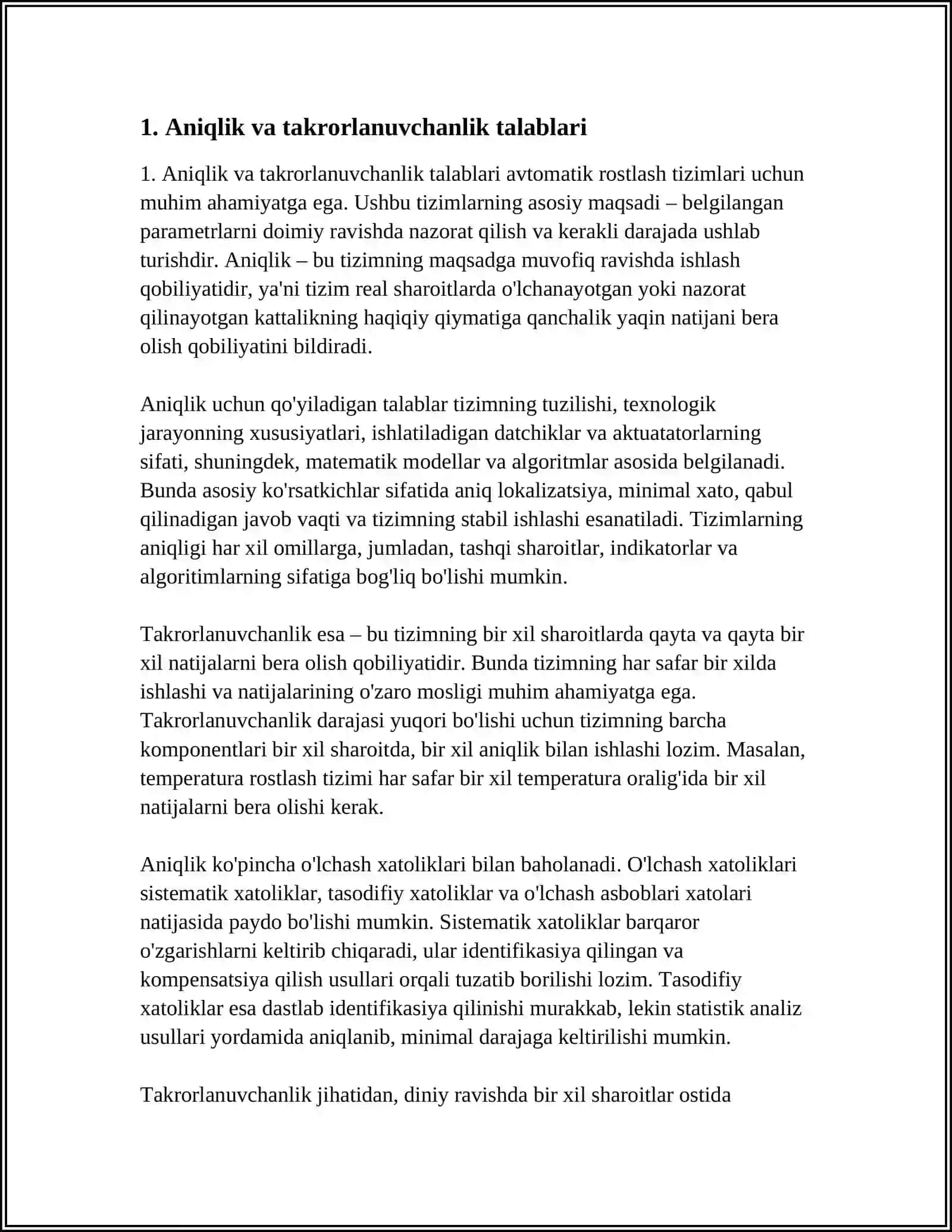 AVTOMATIK ROSTLASH SISTEMALARIGA QO‘YILADIGAN TALABLAR 3